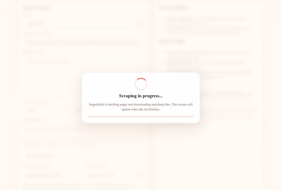 SugarStitch scraping progress overlay